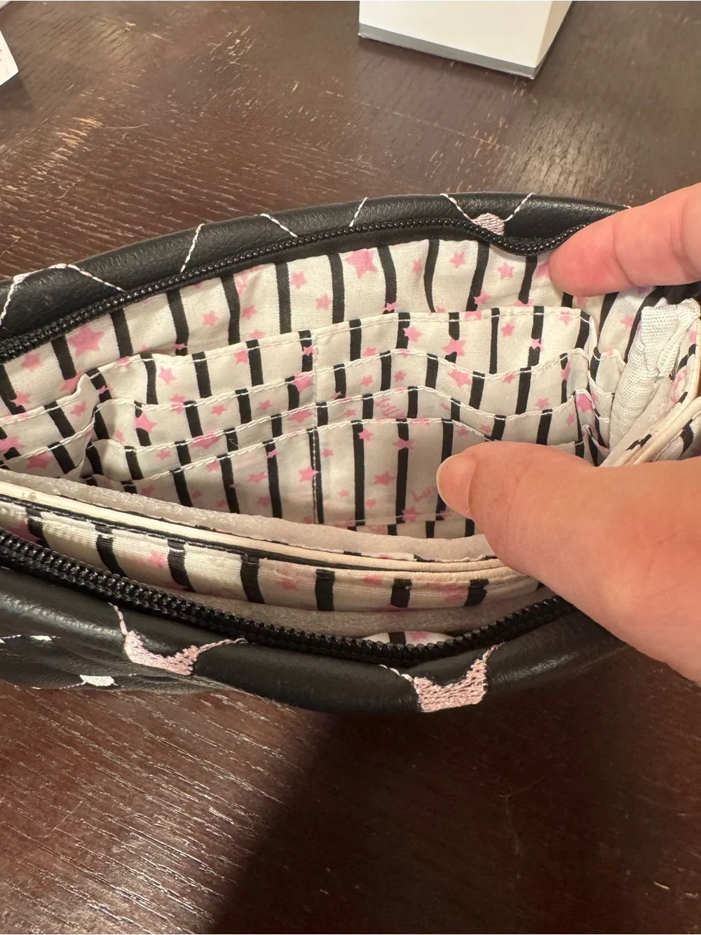 NWT Betsey Johnson Double Pouch Wristlet Pink Cats Black with White Stripes